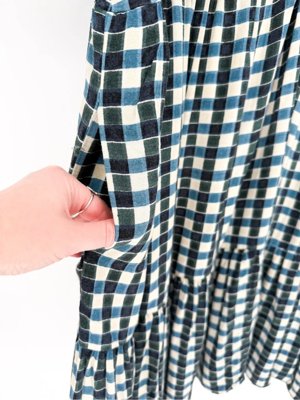 Ava & Viv Plaid Tiered Mini Dress Flutter Sleeves Green Blue 1X - Picture 4 of 8